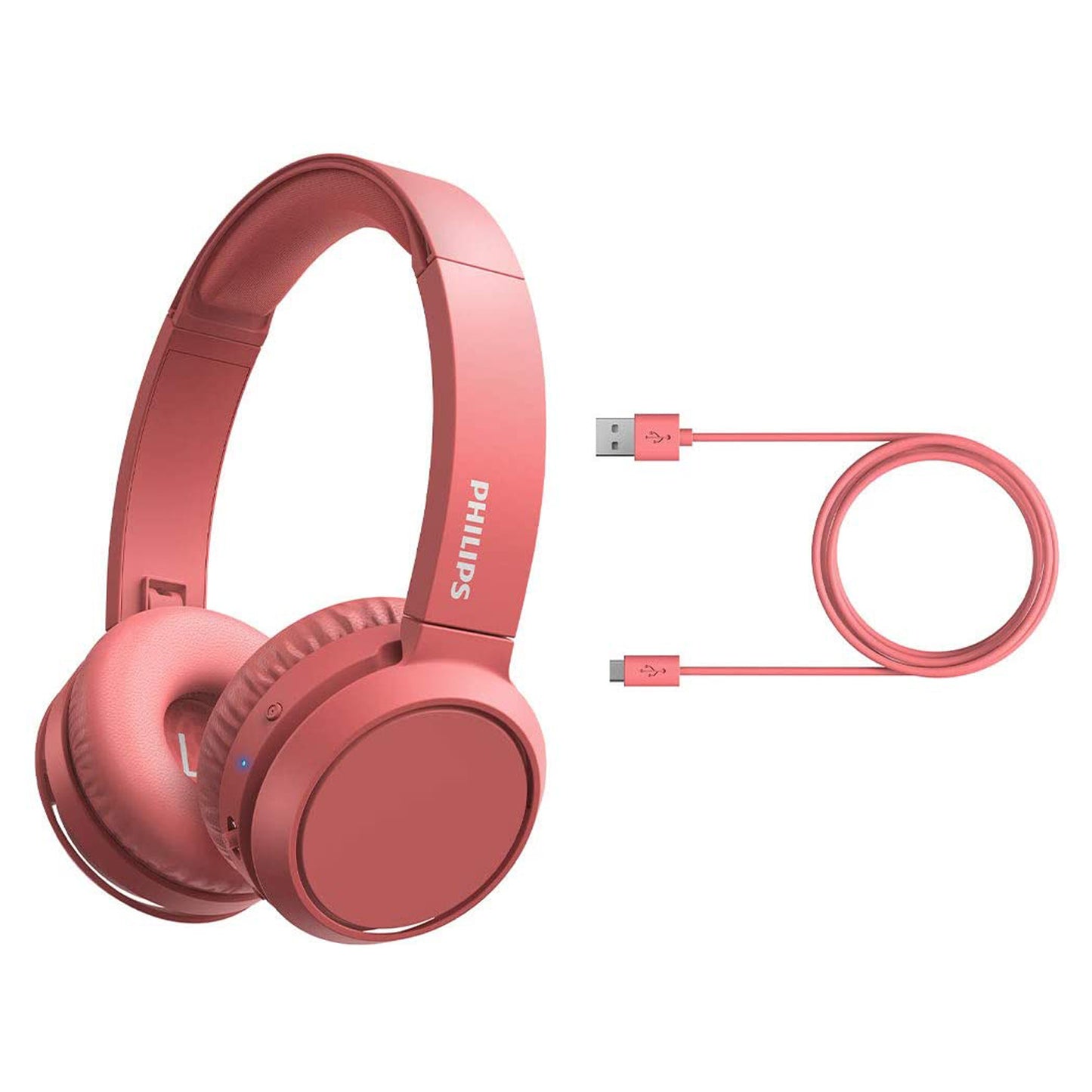 Philips TAH4205 Foldable Bluetooth 5.0 headphones with microphone, Bass Boost button, 29 hours of playtime, fast charging, noise suppression, matte pink
