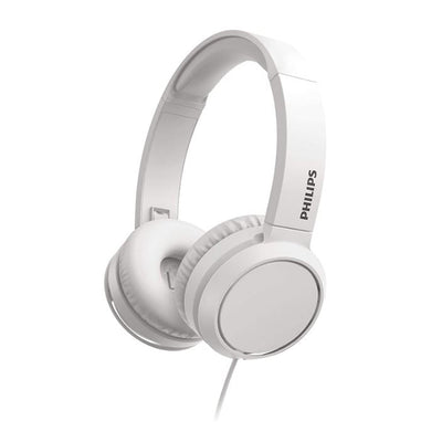 Philips Wired arc on-ear headphones, deep bass and defined treble, foldable headphones with integrated microphone, white